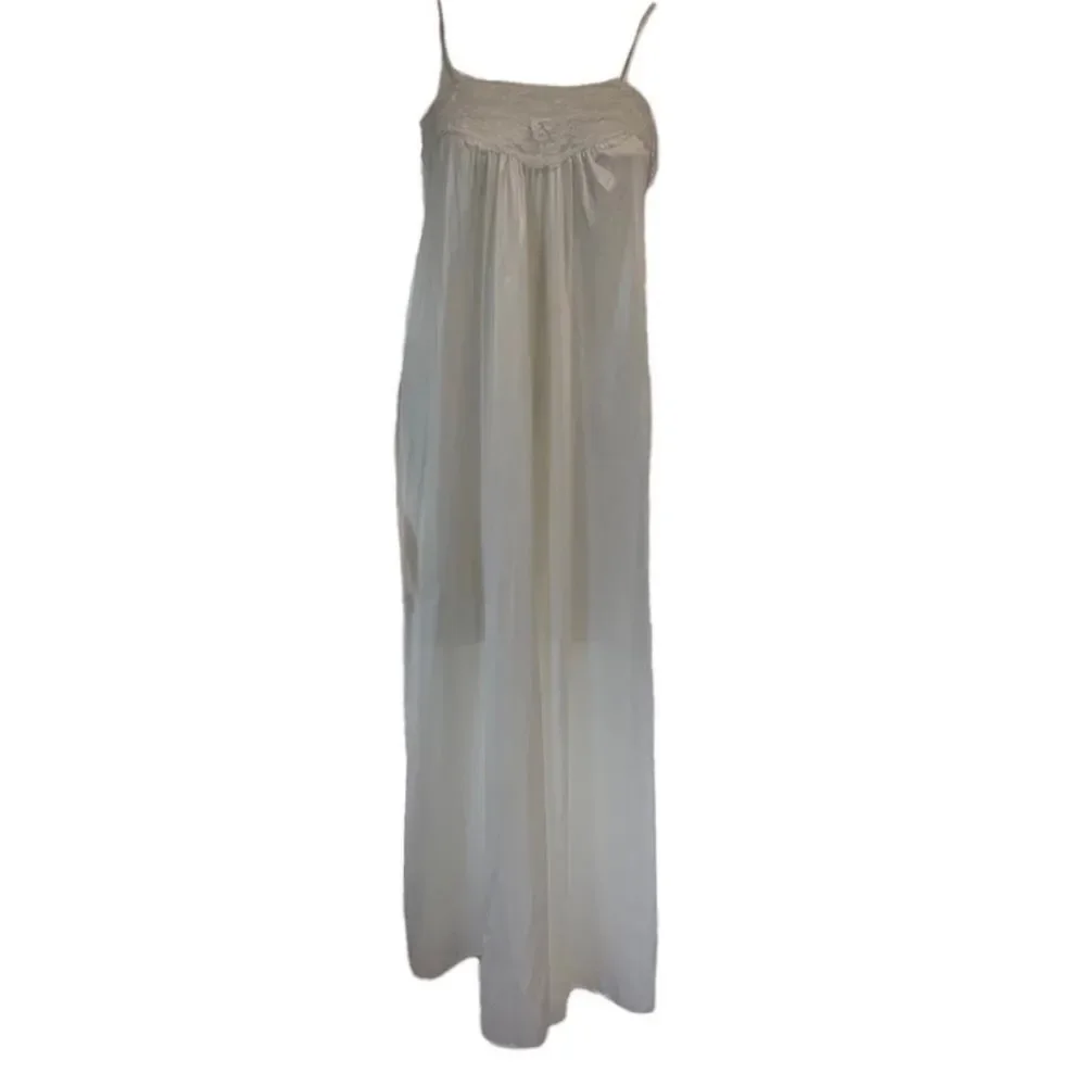 Val Mode Vintage Lace & Satin Slip Maxi Night Gown FLAWED M - Picture 4 of 16